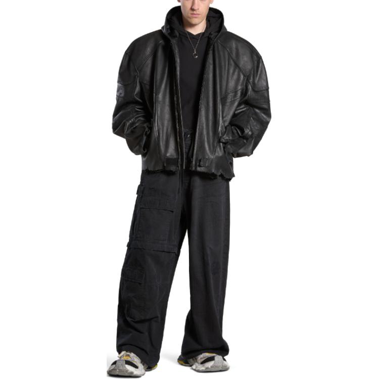 Balenciaga SS24 Black Leather Zip-Up Hoodie Jacket Unisex Oversized Fit. 790201TOS141000 圖 5