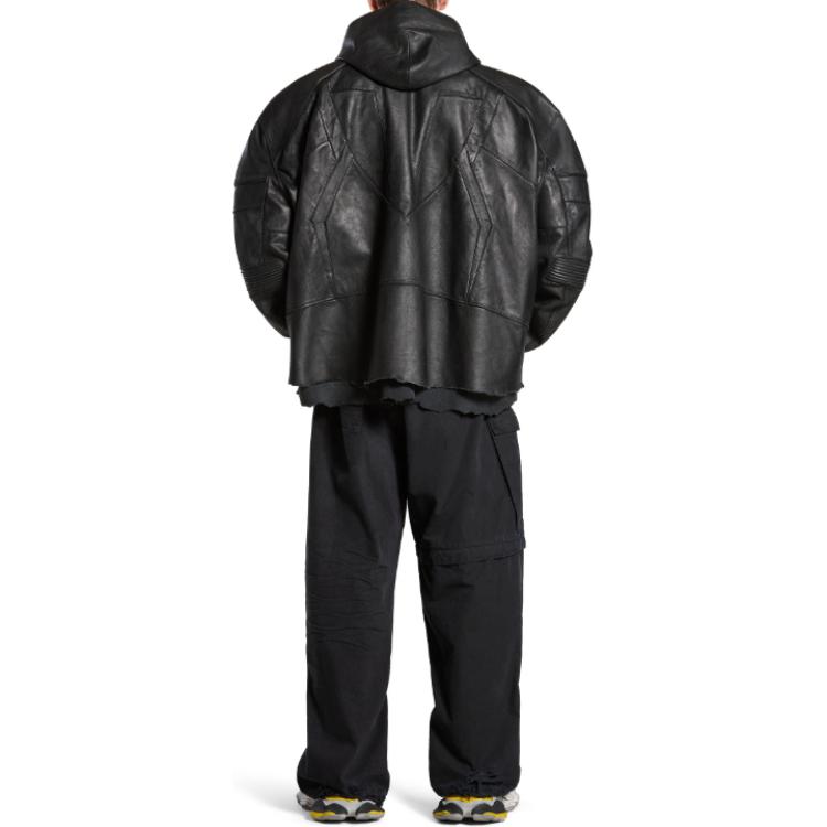 Balenciaga SS24 Black Leather Zip-Up Hoodie Jacket Unisex Oversized Fit. 790201TOS141000 圖 6