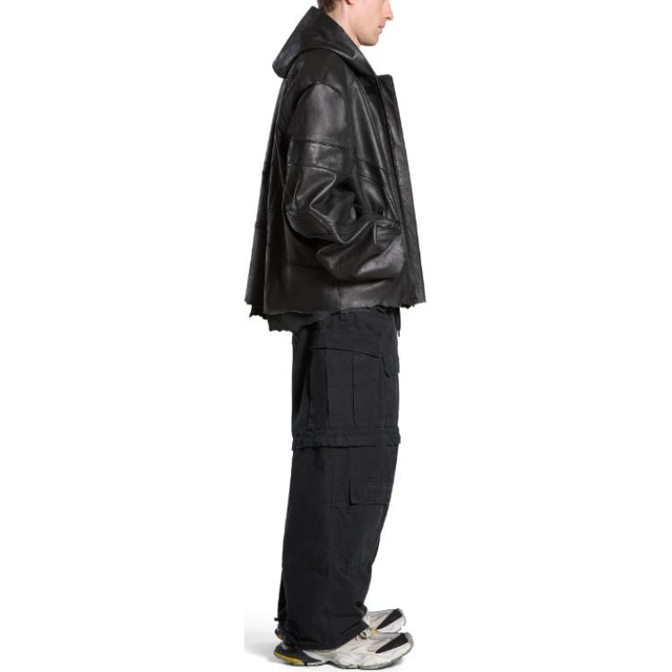 Balenciaga SS24 Black Leather Zip-Up Hoodie Jacket Unisex Oversized Fit. 790201TOS141000 圖 7