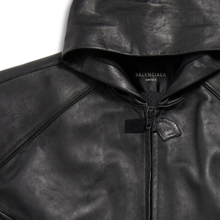 Balenciaga SS24 Black Leather Zip-Up Hoodie Jacket Unisex Oversized Fit. 790201TOS141000 圖 8