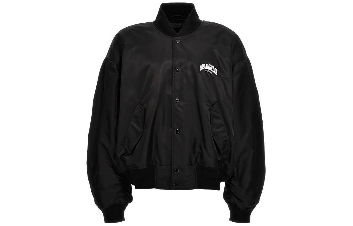 Balenciaga SS24 Black Letter Print Baseball Collar Jacket - Loose Fit 774065TNO271000