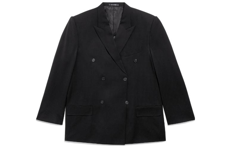 Balenciaga SS24 Black Solid Double-Breasted Oversized Blazer Unisex Casual Fit 773327TPT151000