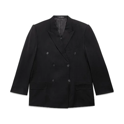 Balenciaga SS24 Black Solid Double-Breasted Oversized Blazer Unisex Casual Fit 773327TPT151000