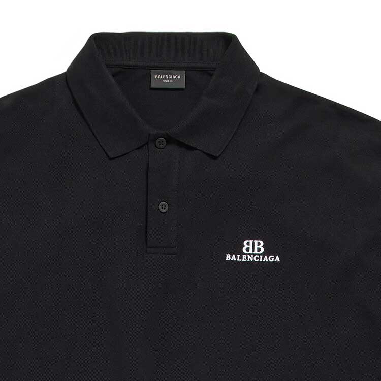 Cheap Balenciaga SS24 Baju Polo Hitam Unisex Oversized dengan Logo Sulaman. 791001TQVM71000