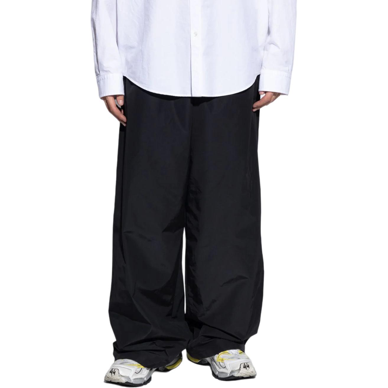 Shop 발렌시아가 SS24 블랙 와이드 레그 캐주얼 팬츠 엘라스틱 포켓 유니섹스. 794740TPQ381000