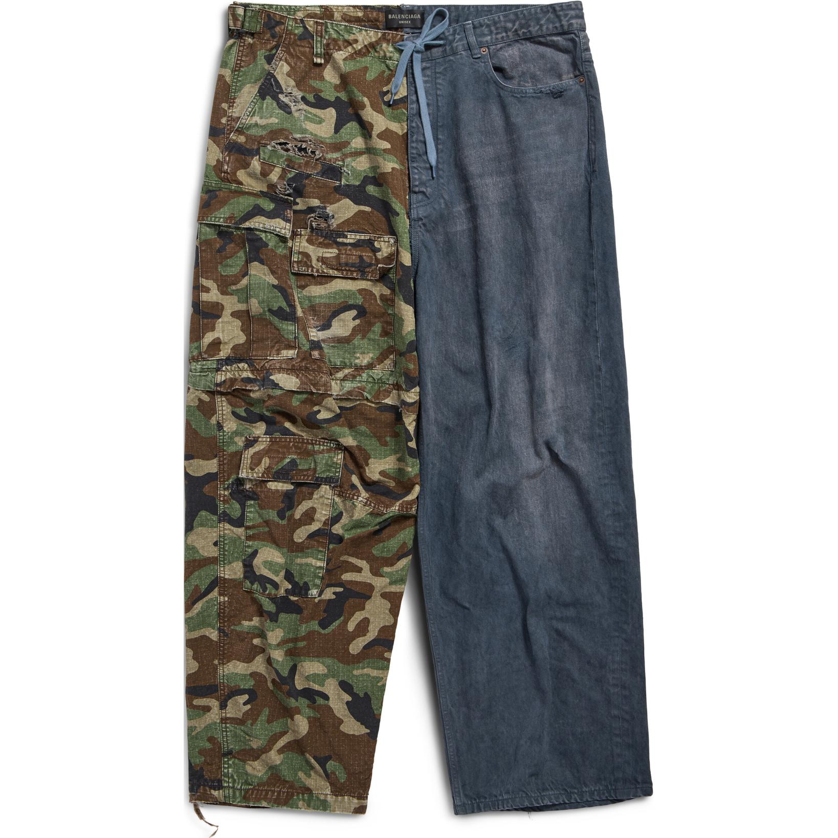 Balenciaga SS24 Distressed Camouflage Print Loose Fit Jeans Unisex - Dark Blue. 786645TQW562966