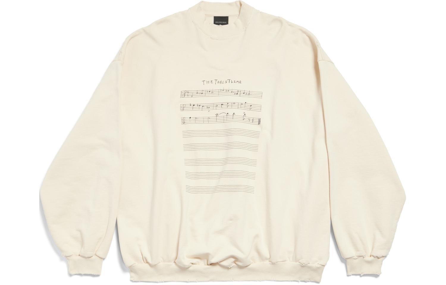 Balenciaga SS24 Distressed Letter Logo Print Beige Crewneck Long Sleeve Sweatshirt. 699212TMVO69069