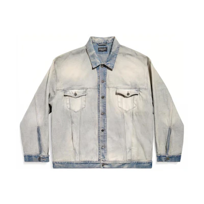 Balenciaga SS24 Distressed Logo Patch Denim Jacket Unisex Loose Fit Blue 773610TDW154209