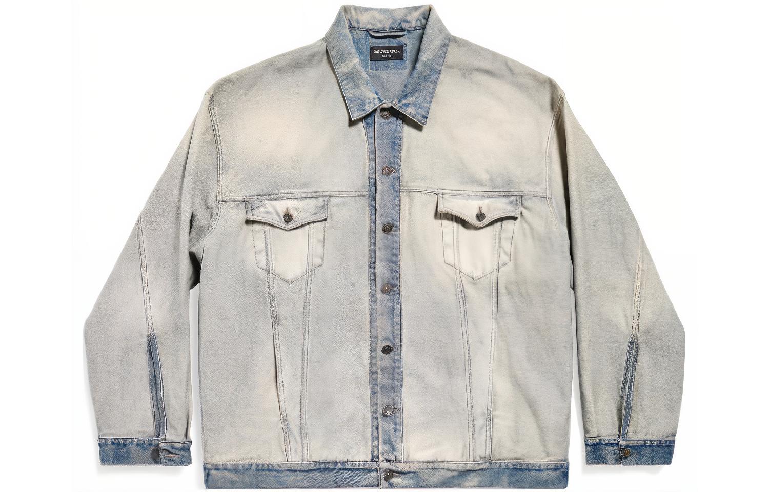 Order Balenciaga SS24 Jaket Denim Patch Logo Distressed Unisex Loose Fit Biru 773610TDW154209