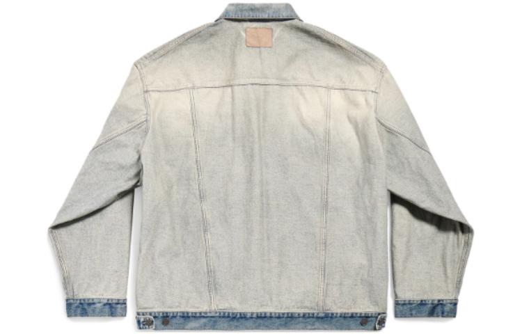 Lookbook Balenciaga SS24 Jaket Denim Patch Logo Distressed Unisex Loose Fit Biru 773610TDW154209