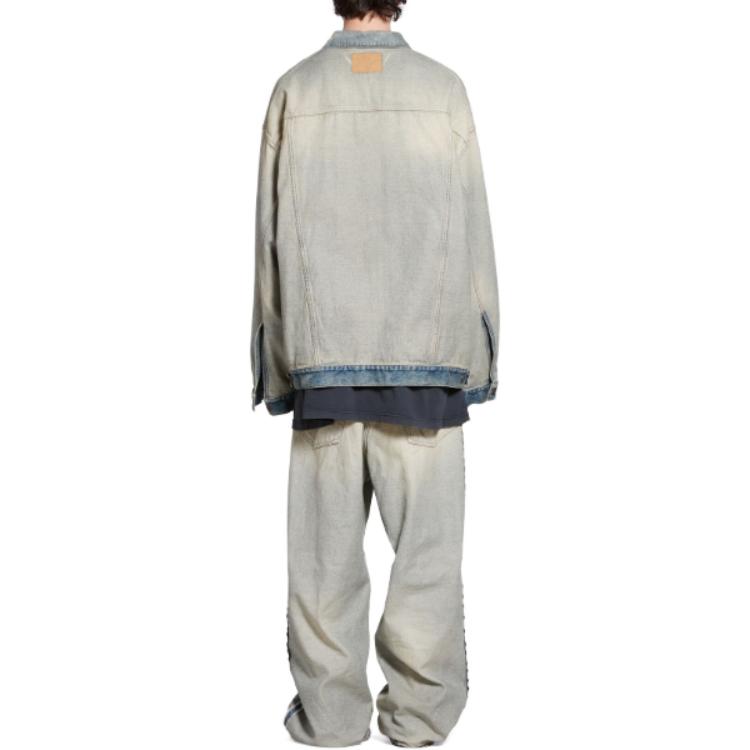 Purchase Balenciaga SS24 Jaket Denim Patch Logo Distressed Unisex Loose Fit Biru 773610TDW154209