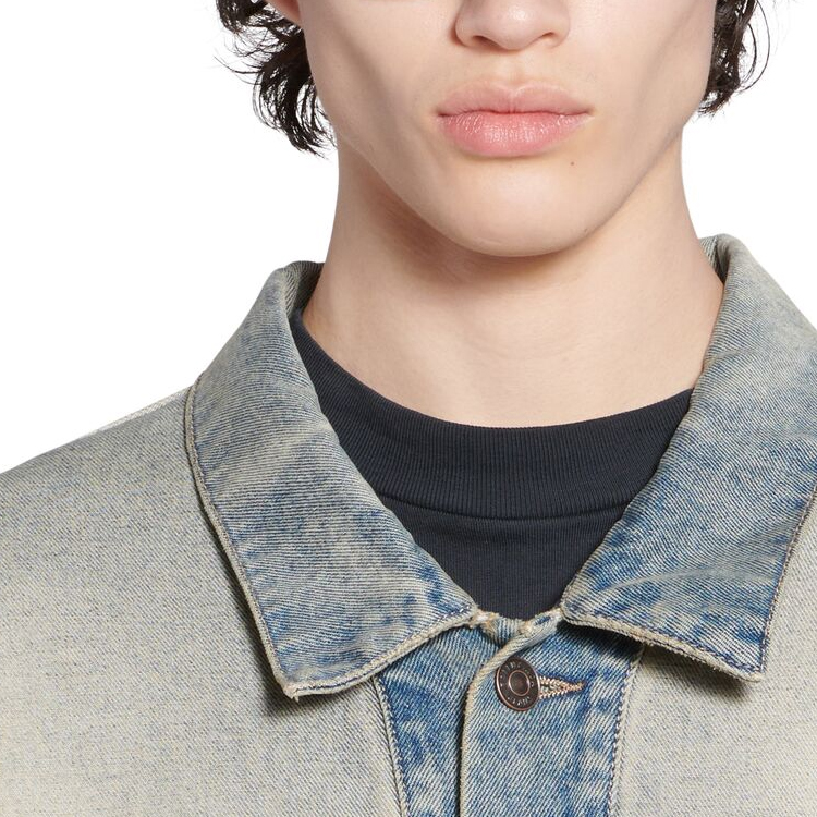Sizing Balenciaga SS24 Jaket Denim Patch Logo Distressed Unisex Loose Fit Biru 773610TDW154209