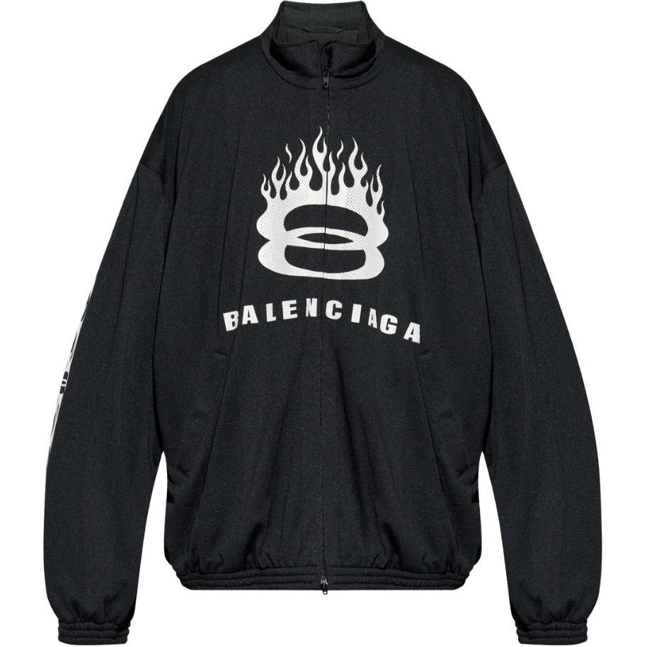 Balenciaga SS24 Flame Logo Zip-Up Jacket Black  Loose Fit Long Sleeve 794794TQV381000