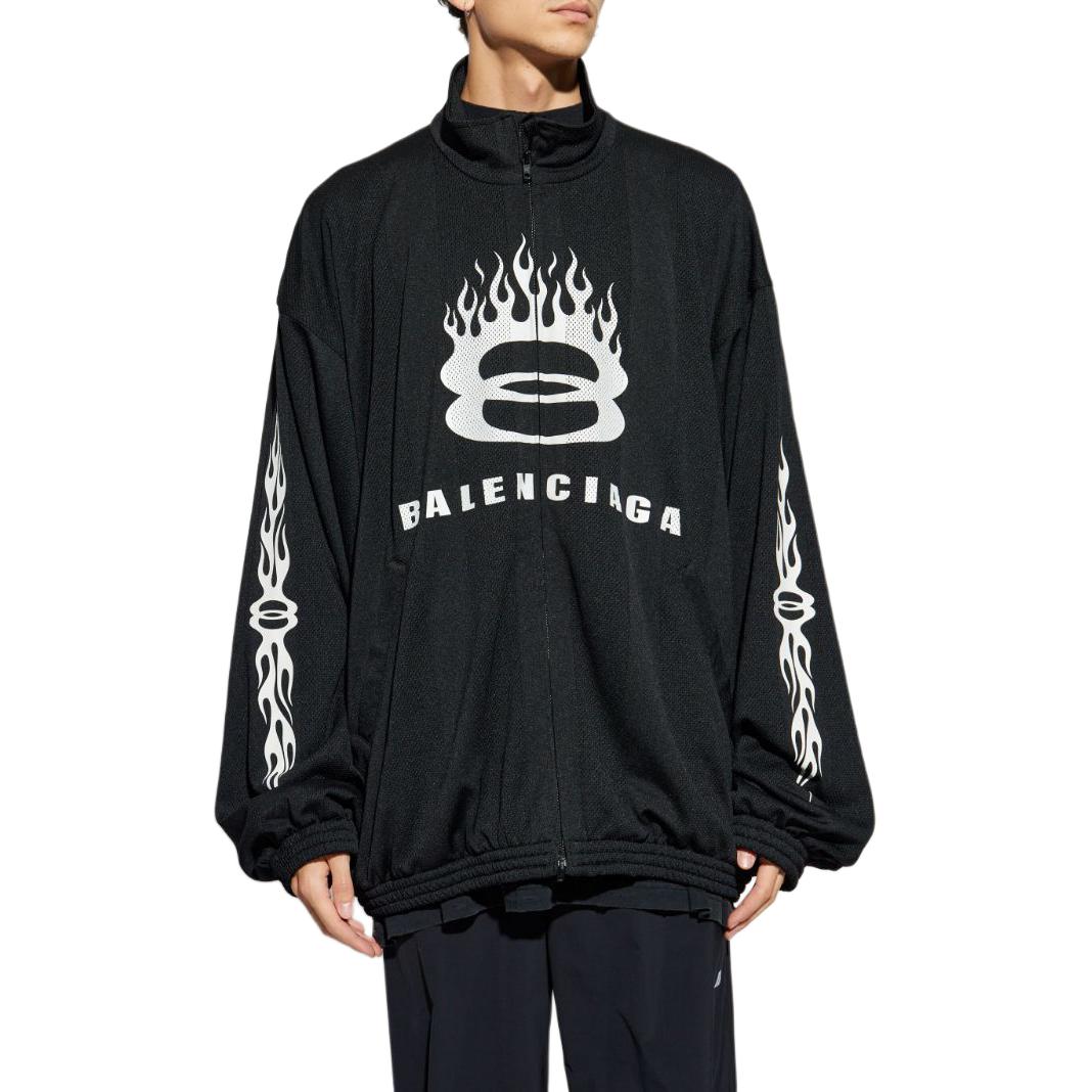 Lookbook Chaqueta Balenciaga SS24 Flame Logo Negra con Cremallera, Ajuste Suelto Manga Larga 794794TQV381000