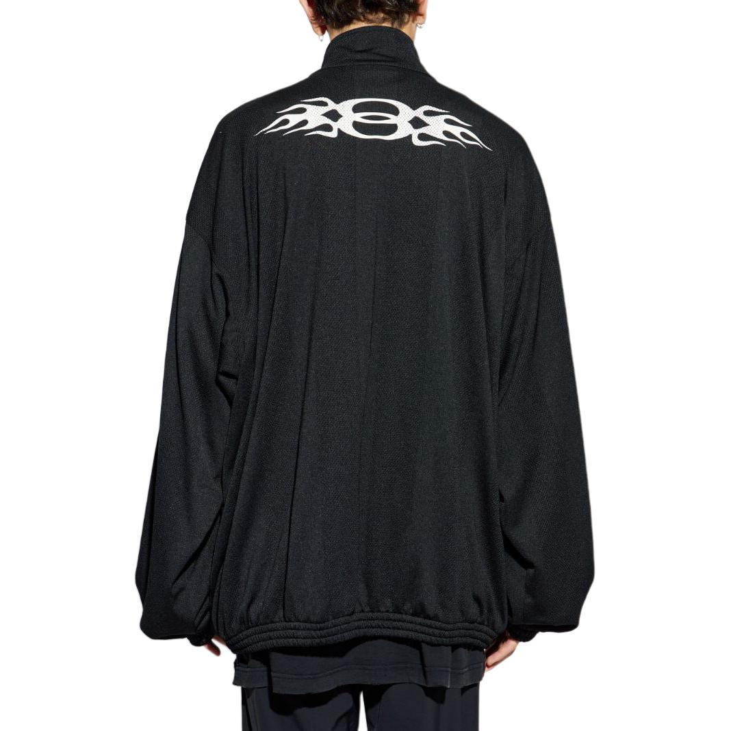 Shop Chaqueta Balenciaga SS24 Flame Logo Negra con Cremallera, Ajuste Suelto Manga Larga 794794TQV381000