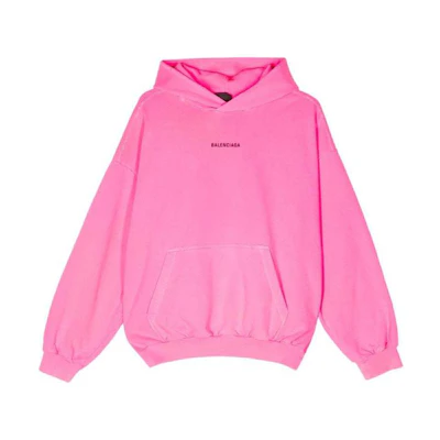 Balenciaga SS24 Flamingo Pink Logo Embroidered Hoodie Unisex Oversized Fit 767877TOVJ95014