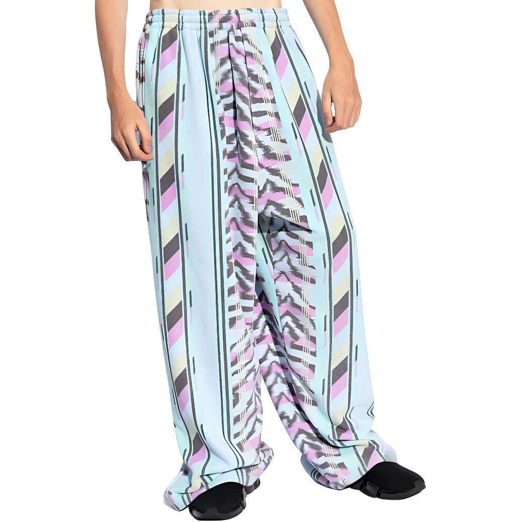 Shop 발렌시아가 SS24 기하학 프린트 와이드핏 블루 캐주얼 팬츠 803403TQLB44011