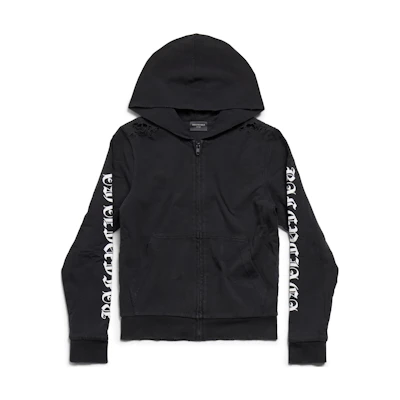 Balenciaga SS24 Gothic Type Black Hoodie Unisex Slim Fit Zipper Sweatshirt. 787359TQVJ51569