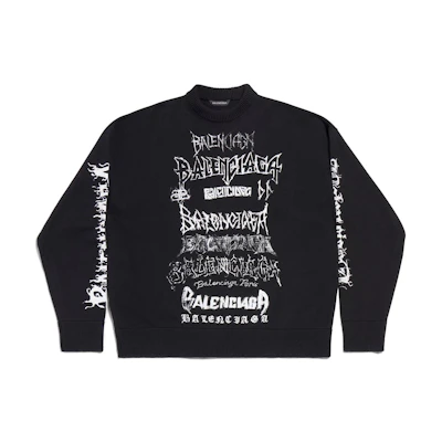 Balenciaga SS24 Graffiti Print Knit Pullover Unisex Black Sweater. 773301T33001000