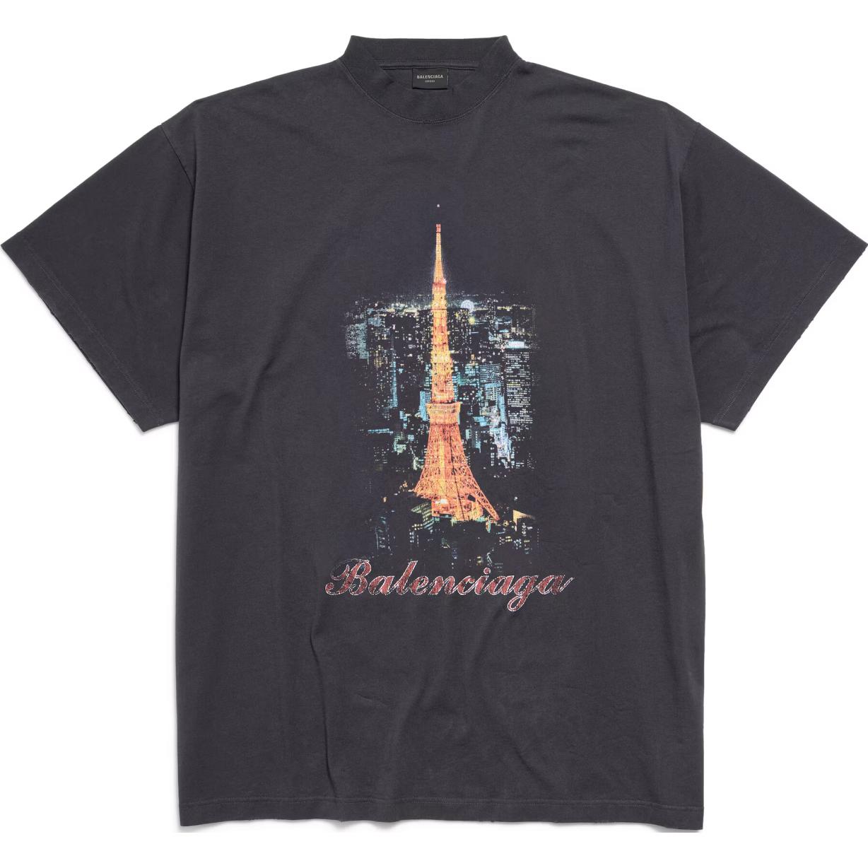 Balenciaga SS24 Graphic Print Oversized Crewneck T-Shirt Black  Loose Fit 787349TQV751083