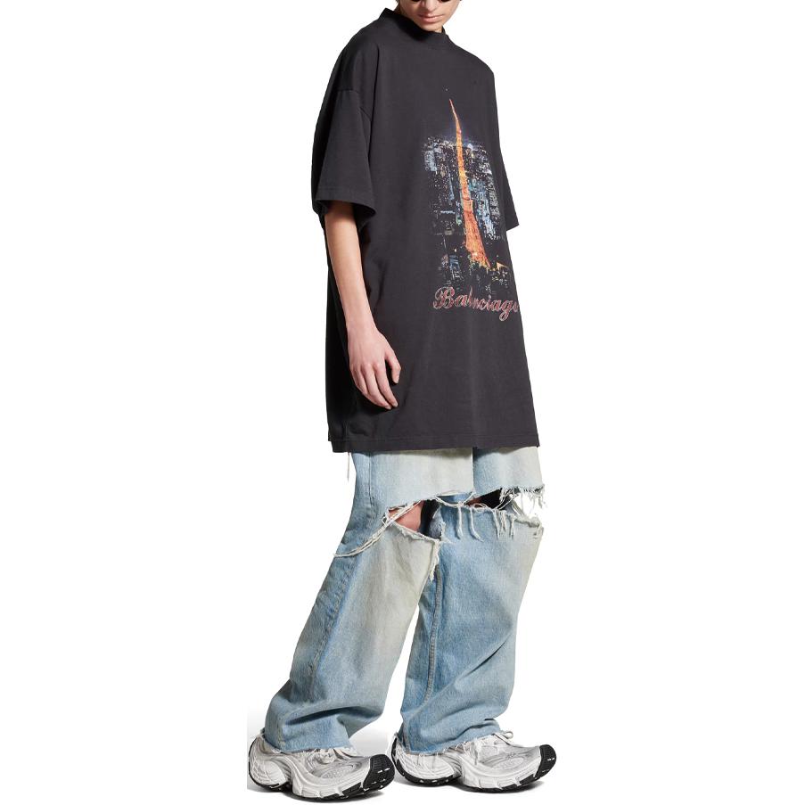 Shop Balenciaga SS24 Camiseta Gráfica Oversize Negra de Cuello Redondo Ajuste Suelto 787349TQV751083