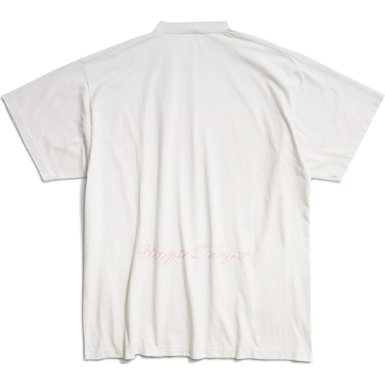 Lookbook Balenciaga SS24 Baju-T Grafik Putih Lelaki Kasual Oversized. 787349TQV759016