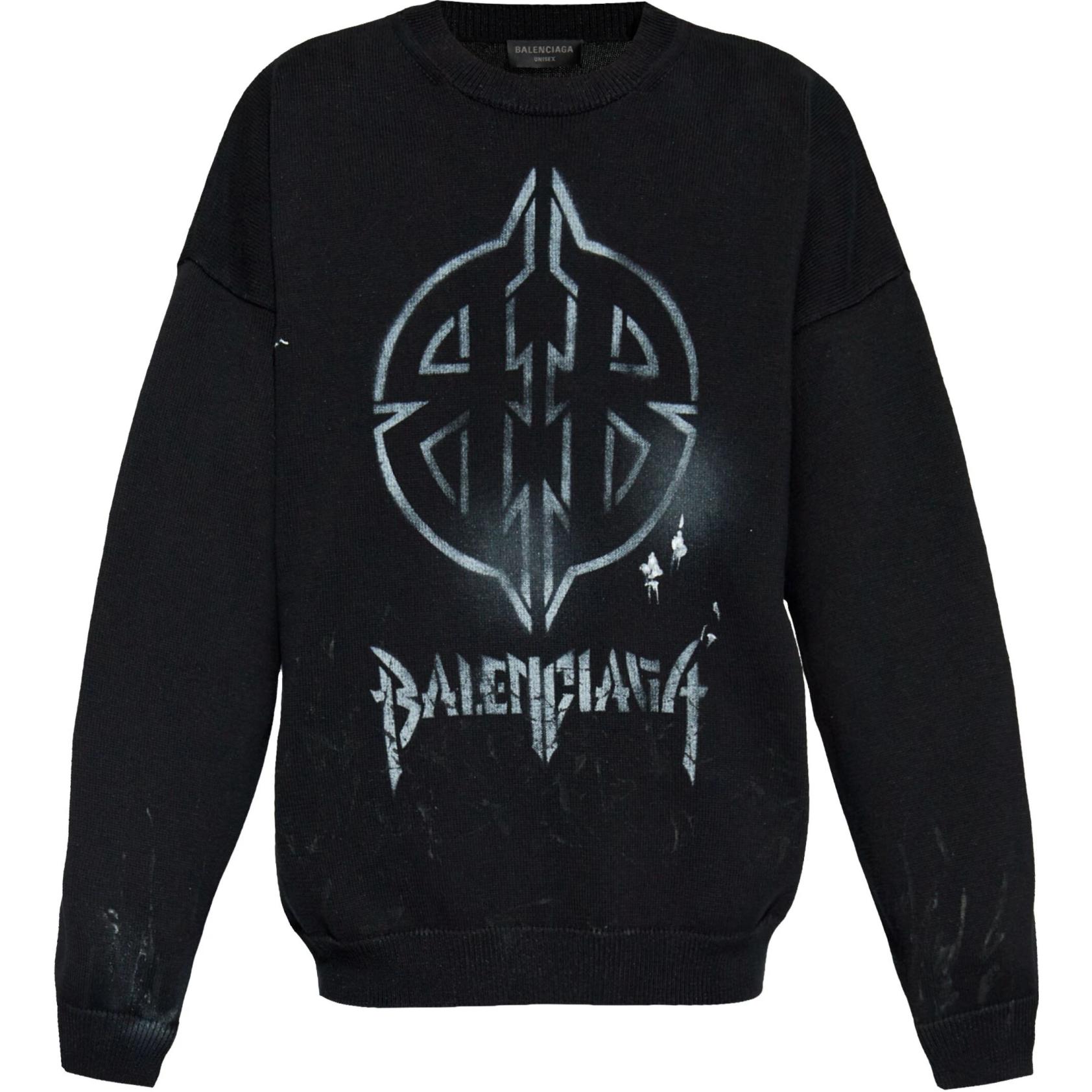 Balenciaga SS24 Letter Logo Print Crewneck Long Sleeve Sweatshirt Black Men 793662T33241070