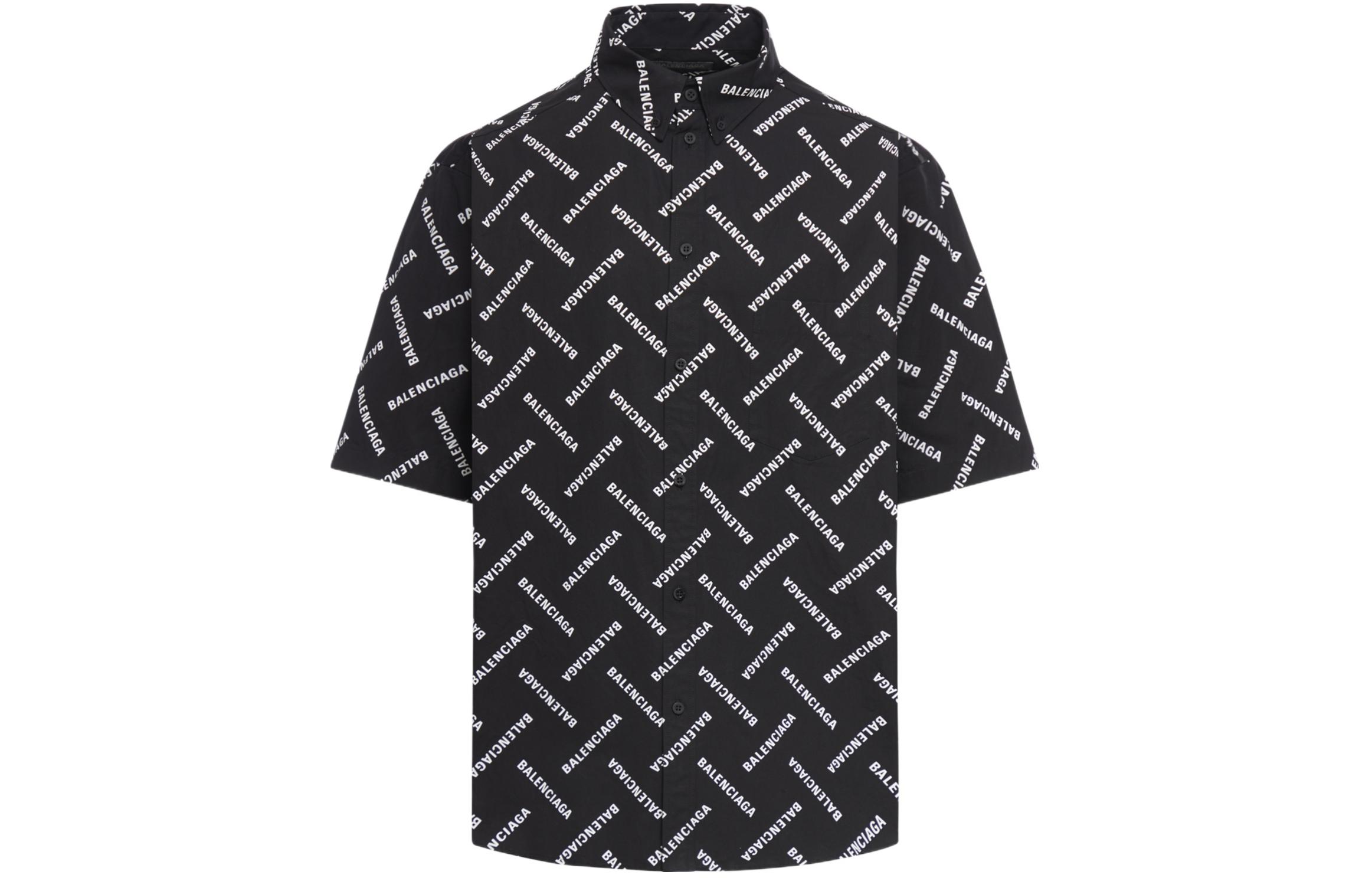 Balenciaga SS24 Letter Logo Print Single-Breasted Long Sleeve Shirt Black Men. 681702TPLA41070