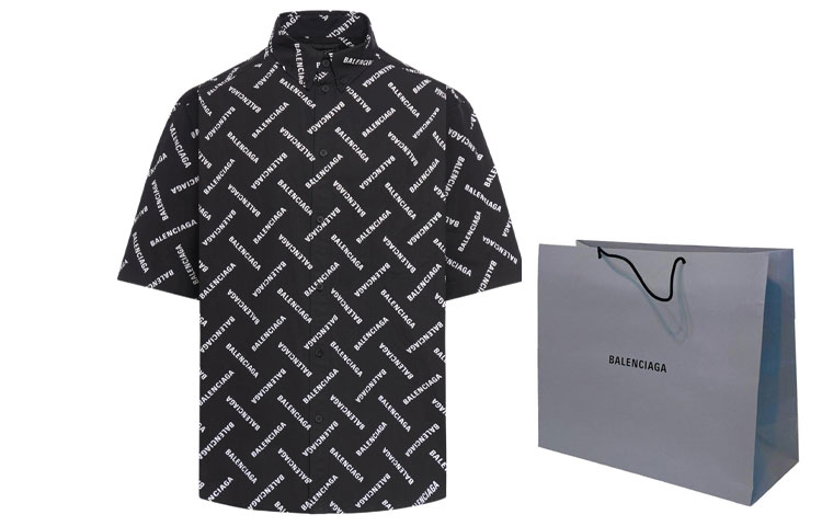 Shop 巴黎世家 SS24 字母Logo印花單排扣長袖襯衫 黑色 男款 681702TPLA41070