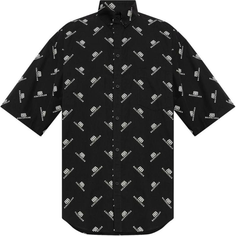 Balenciaga SS24 Letter Logo Short Sleeve Shirt Regular Fit  Black 681702TQL141070