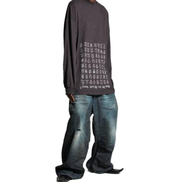 Sizing Balenciaga SS24 Baju-T Unisex Coklat Cetakan Huruf Lengan Panjang Oversized. 796917TRVH79034