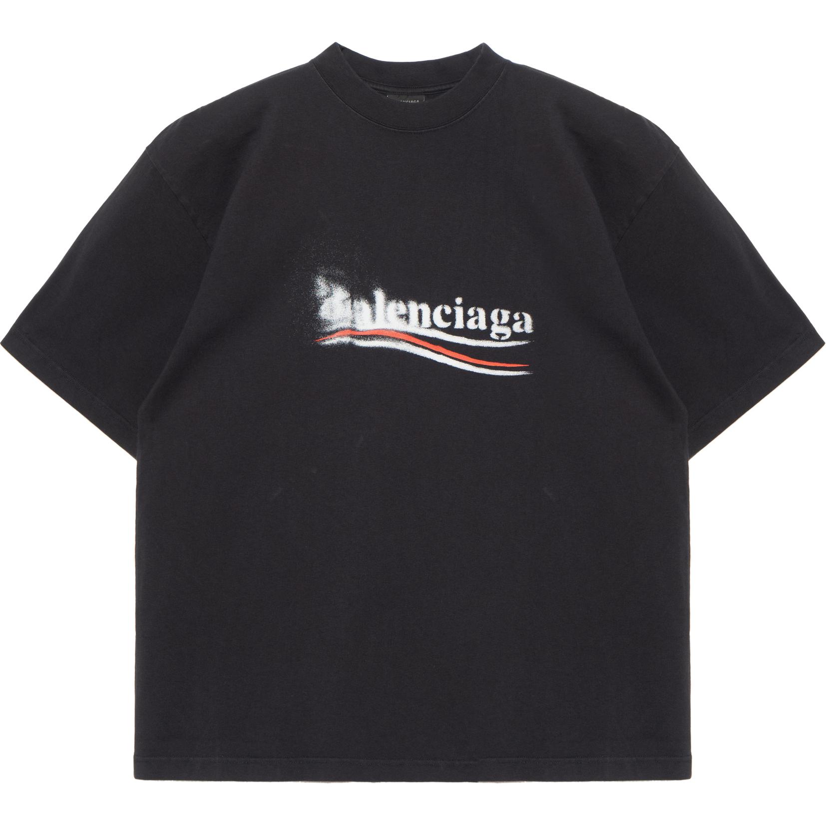 Order バレンシアガ SS24 レタープリント クルーネック Tシャツ ユニセックス ブラック レギュラーフィット 764235TQVI51569