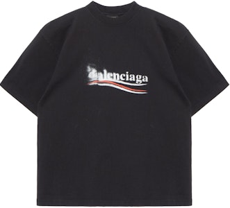 발렌시아가 SS24 레터 프린트 크루넥 티셔츠 유니섹스 블랙 레귤러 핏. 764235TQVI51569 Order 발렌시아가 SS24 레터 프린트 크루넥 티셔츠 유니섹스 블랙 레귤러 핏. 764235TQVI51569