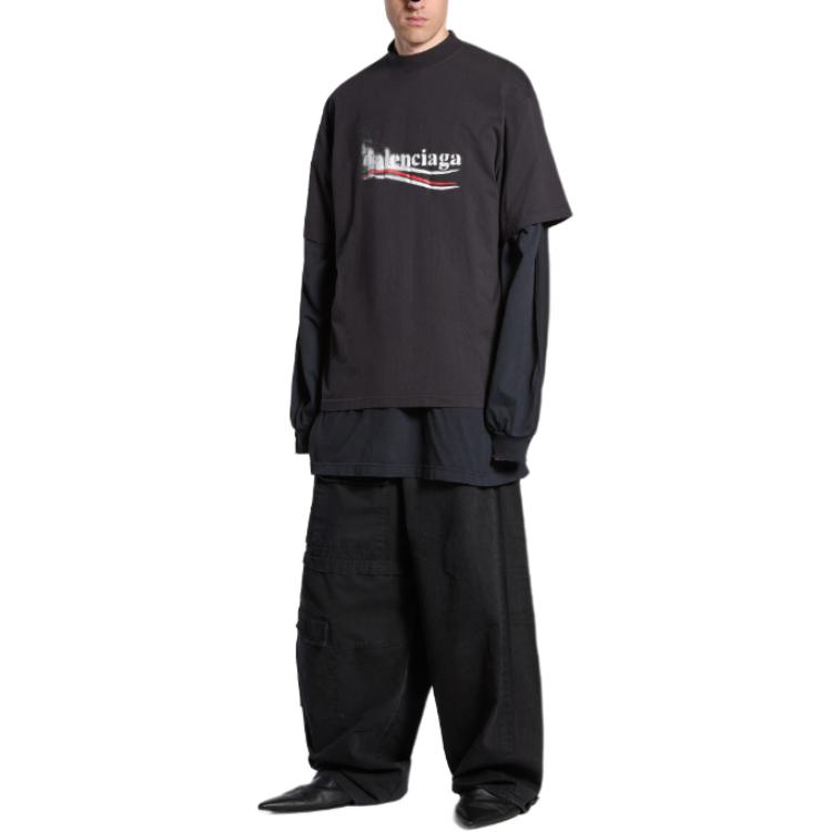 Purchase バレンシアガ SS24 レタープリント クルーネック Tシャツ ユニセックス ブラック レギュラーフィット 764235TQVI51569
