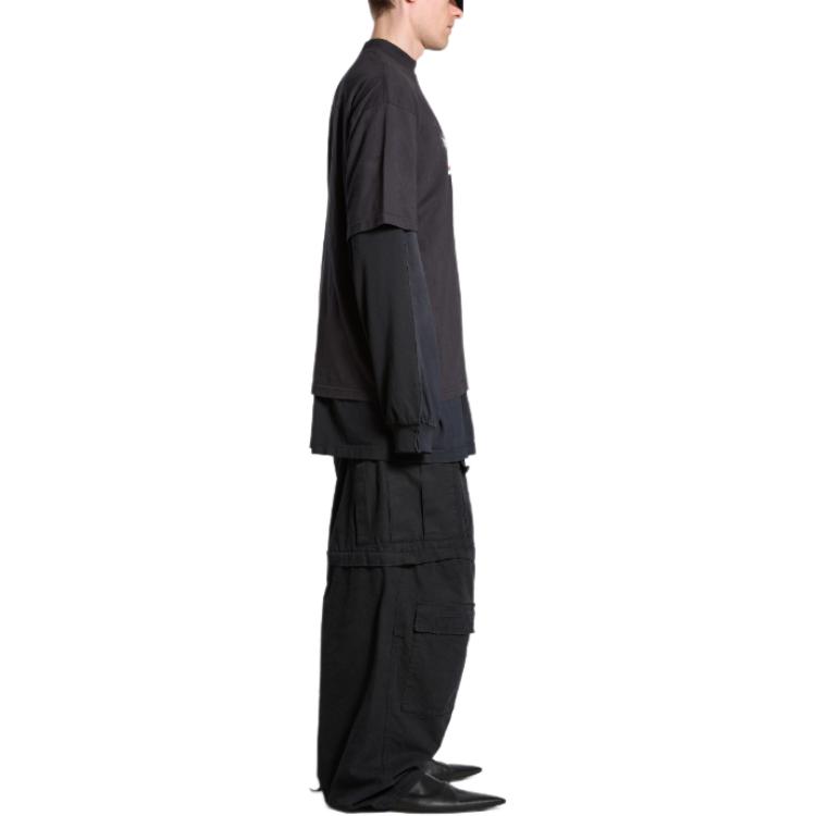 Sizing バレンシアガ SS24 レタープリント クルーネック Tシャツ ユニセックス ブラック レギュラーフィット 764235TQVI51569