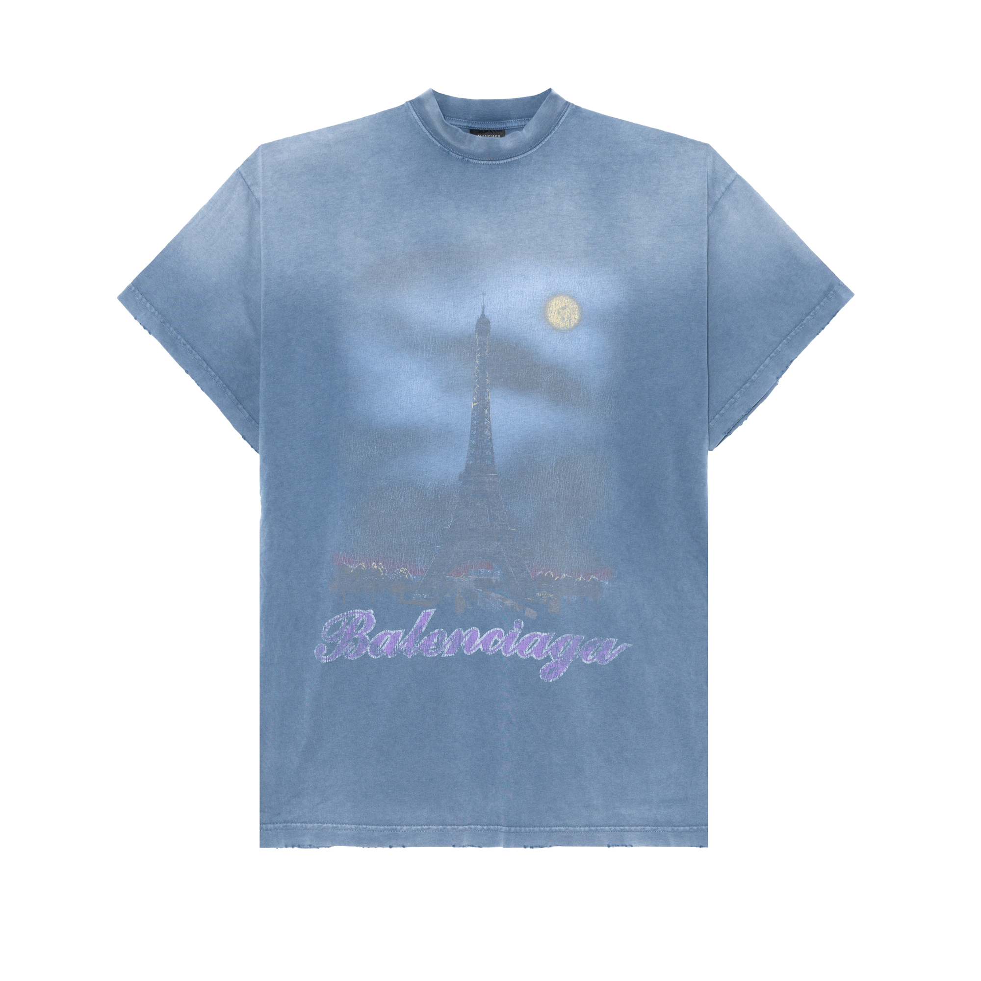 Balenciaga SS24 Letter Print Distressed Oversized T-Shirt Unisex Blue 739028TQVO14530