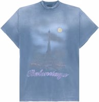 Balenciaga SS24 Letter Print Distressed Oversized T-Shirt Unisex Blue 739028TQVO14530 Balenciaga SS24 Letter Print Distressed Oversized T-Shirt Unisex Blue 739028TQVO14530