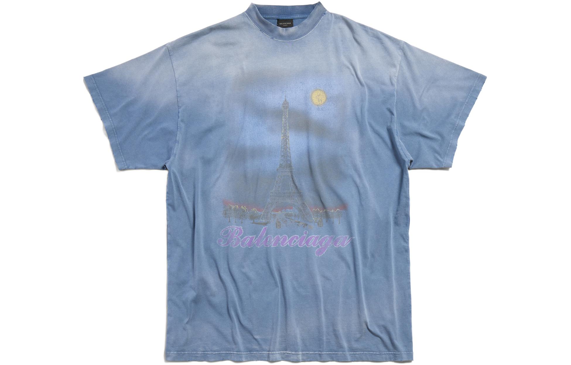 Order Balenciaga SS24 字母印花做舊寬鬆男女款藍色T恤 739028TQVO14530