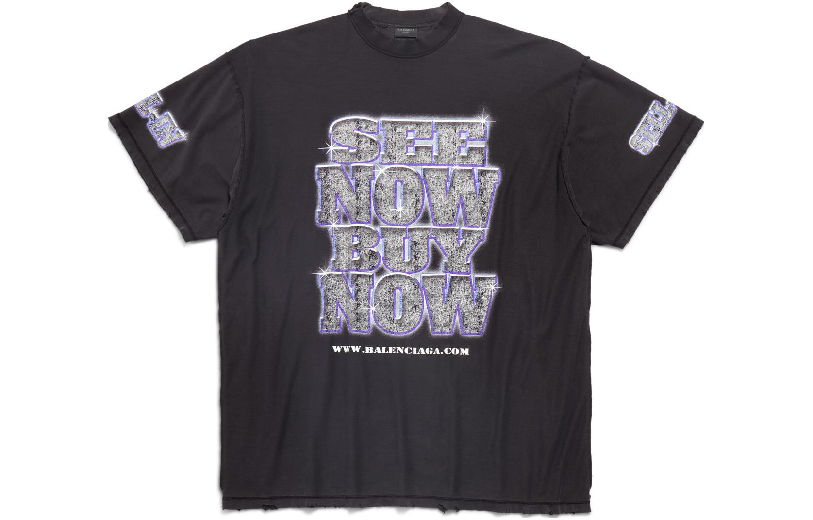 Order 巴黎世家SS24字母印花做舊風寬鬆版型男女黑色T恤 787358TQVE81083