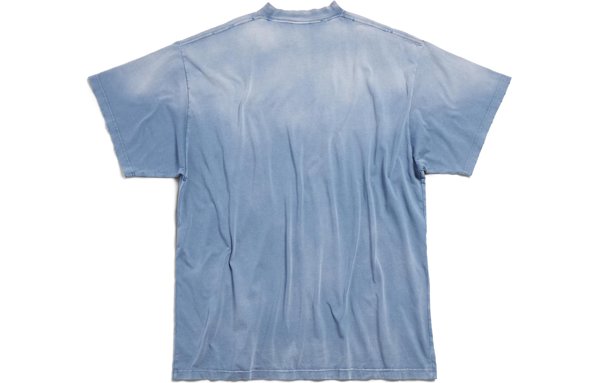 Lookbook Balenciaga SS24 字母印花做舊寬鬆男女款藍色T恤 739028TQVO14530