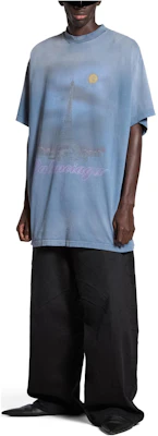 Balenciaga SS24 字母印花做舊寬鬆男女款藍色T恤 739028TQVO14530 Shop Balenciaga SS24 字母印花做舊寬鬆男女款藍色T恤 739028TQVO14530