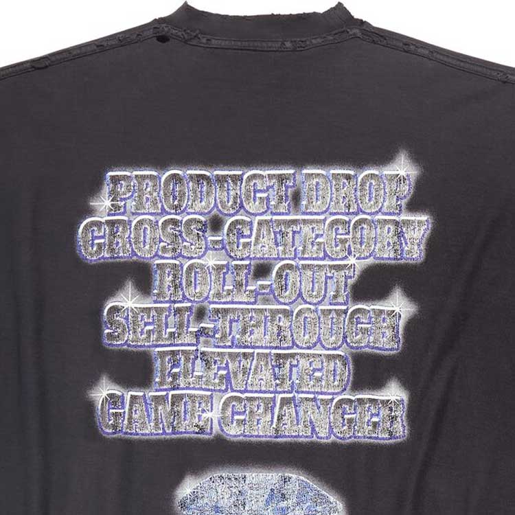 Shop 巴黎世家SS24字母印花做舊風寬鬆版型男女黑色T恤 787358TQVE81083