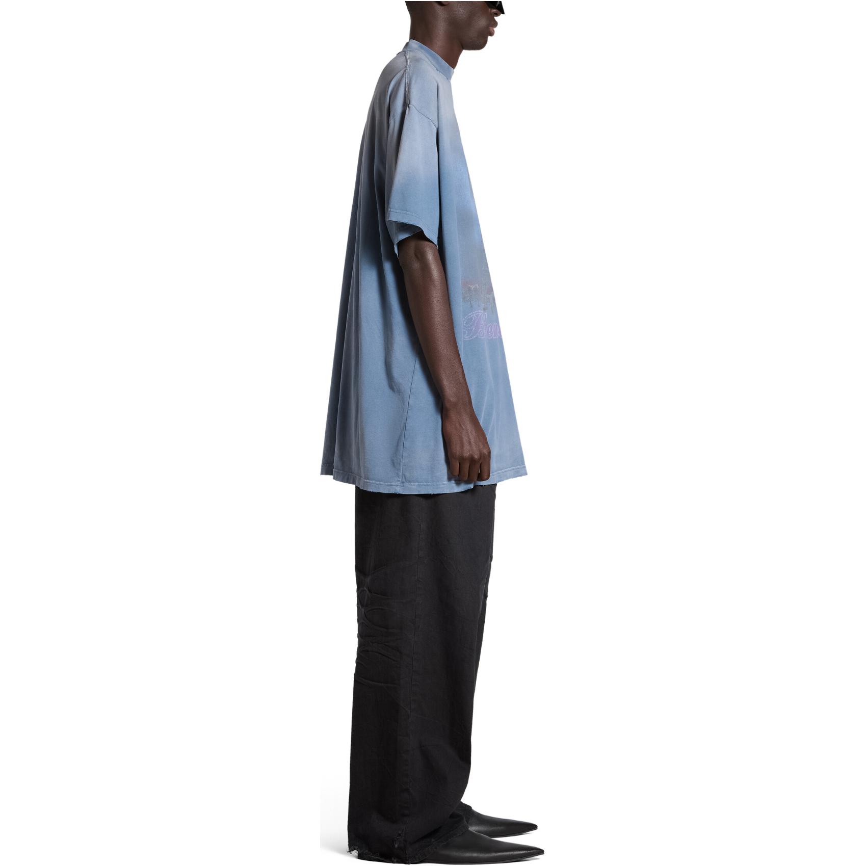 Details for Balenciaga SS24 字母印花做舊寬鬆男女款藍色T恤 739028TQVO14530