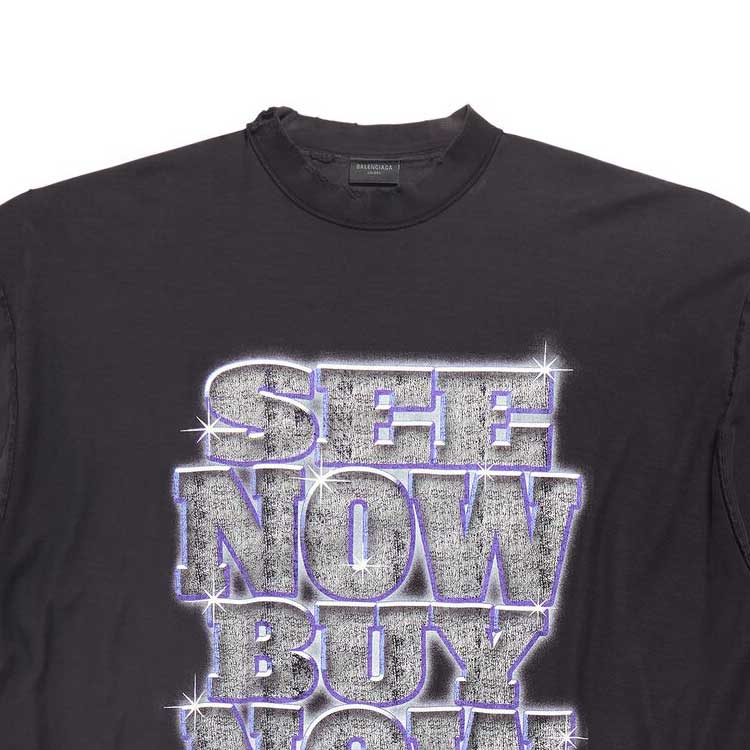 Sizing 巴黎世家SS24字母印花做舊風寬鬆版型男女黑色T恤 787358TQVE81083