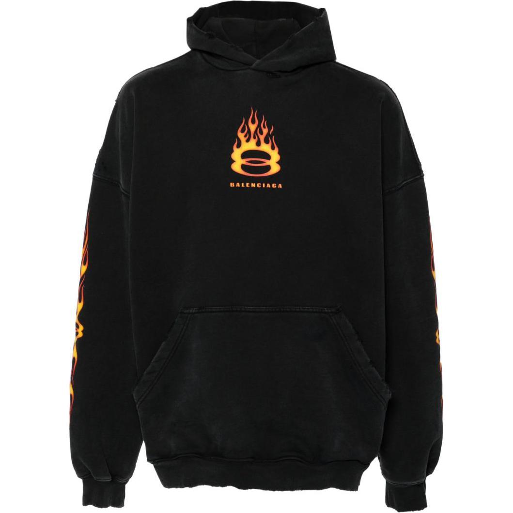 Balenciaga SS24 Letter Print Hooded Sweatshirt Unisex Loose Fit Black 739024TQVW91134