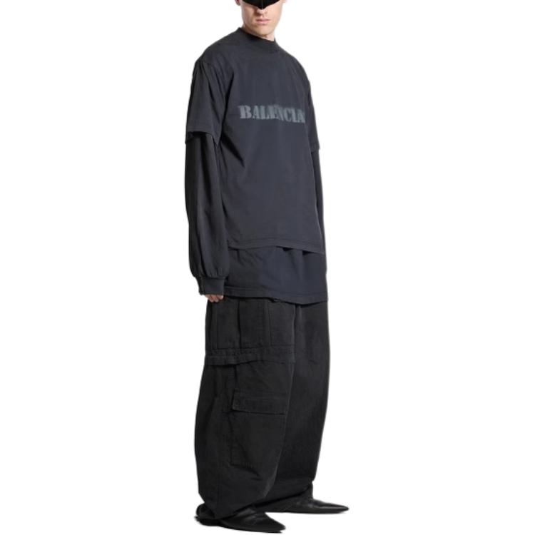 Purchase Balenciaga SS24 Kaos Longgar Print Huruf Crewneck Hitam. 764235TQVA31750