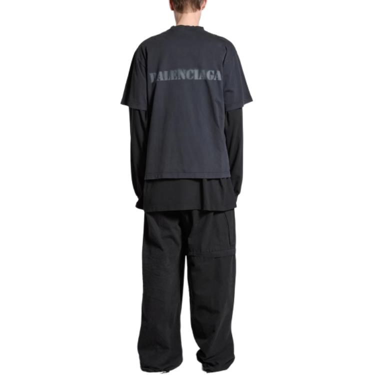 Details for Balenciaga SS24 Kaos Longgar Print Huruf Crewneck Hitam. 764235TQVA31750