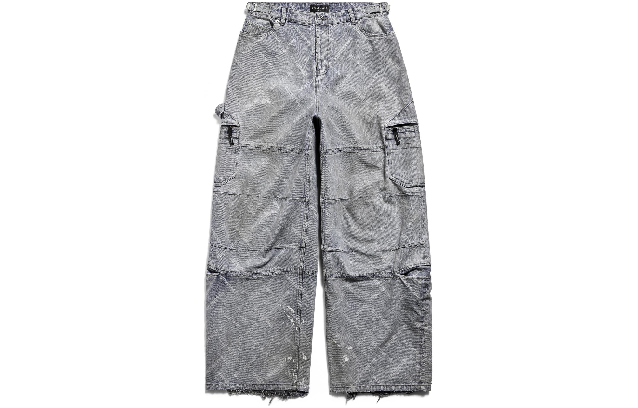 Buy 巴黎世家SS24字母印花淺藍色中腰寬鬆版牛仔褲男女通用款。 767971TDW144979