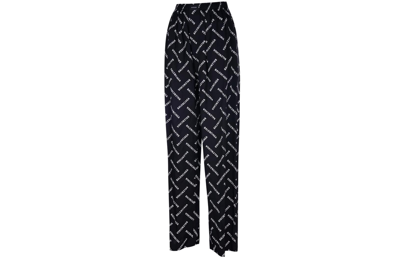 Shop 발렌시아가 SS24 레터 프린트 미드 라이즈 스트레이트 팬츠 유니섹스 블랙 659026TPLA51070