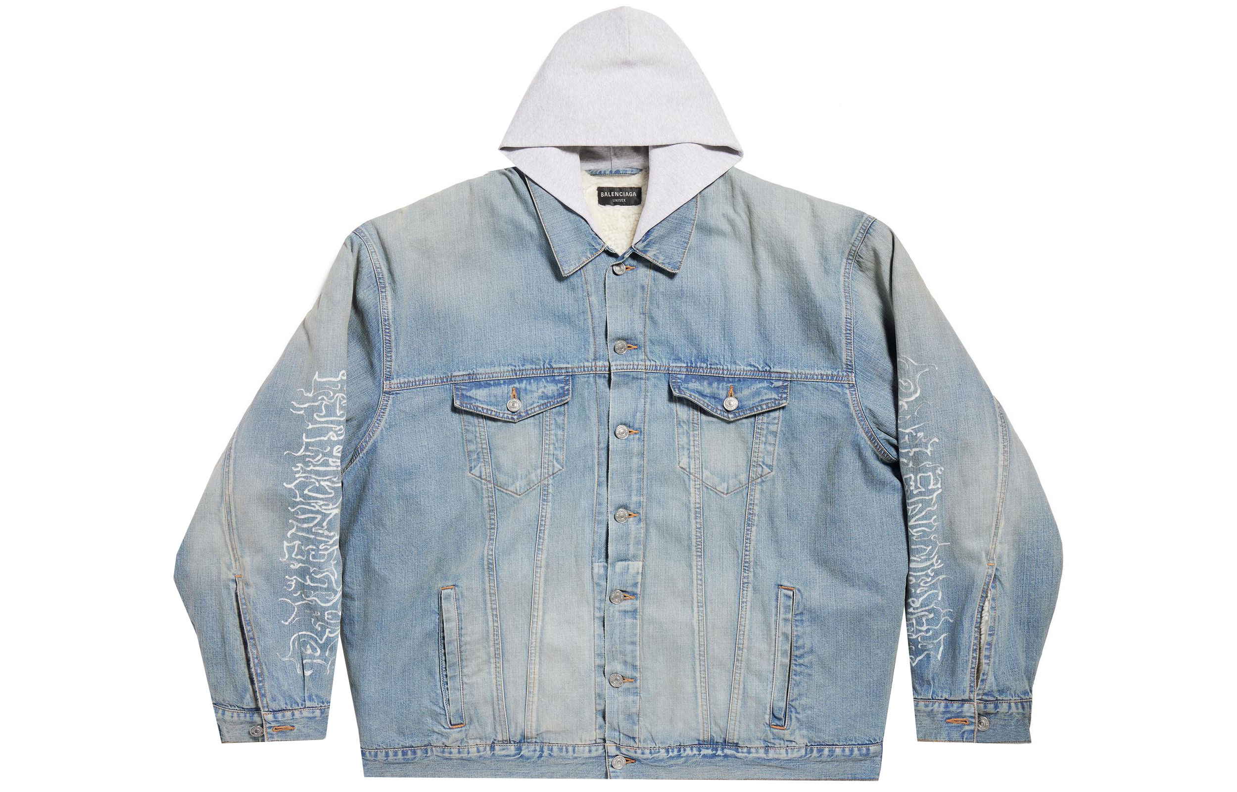 Balenciaga SS24 Letter Print Patchwork Denim Hoodie Jacket Unisex Light Blue. 773805TPW534868 圖 2